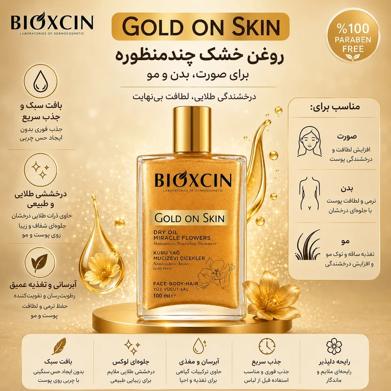 شیمر برنزه کننده بیوکسین مدل Gold on skin حجم 100 میلی لیتر - Image 2